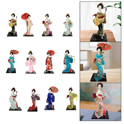 12" Japanese Geisha Collectible Figurine Kimono Dolls Asian Geisha Doll Girl Statue for Home Office Shelf Table Decoration